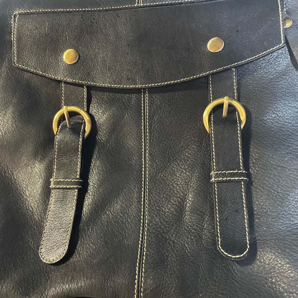 Soft Black Thick Genuine Leather Crossbody/Shoulder/Tote Bag #0097 - Picture 6 of 11